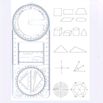 Picture of Multifunctional Geometry Ruler, Math Drawing Ruler, Geometric Drawing Template, Measuring Tool, Transparent Plastic, for Student, School Multicolor 