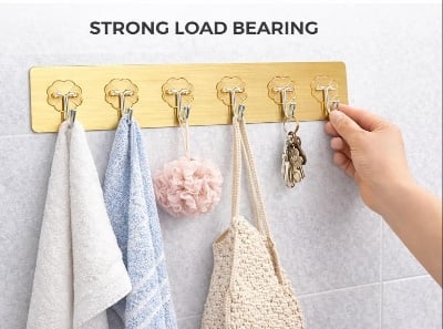 Picture of Self Adhesive Hooks for Wall Heavy Duty - 10kg Load Capacity Waterproof Transparent Wall Hooks for Hanging - No Drilling Nail Gold 