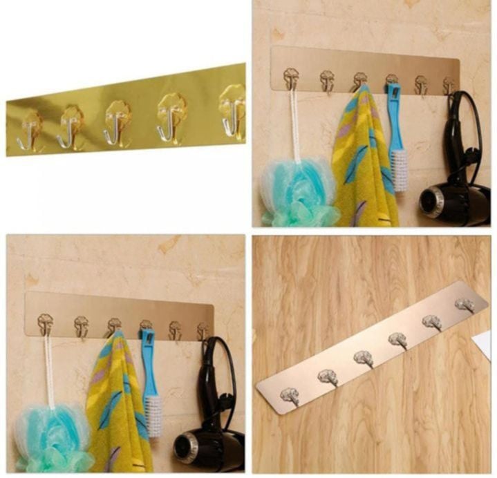 Picture of Self Adhesive Hooks for Wall Heavy Duty - 10kg Load Capacity Waterproof Transparent Wall Hooks for Hanging - No Drilling Nail Gold 