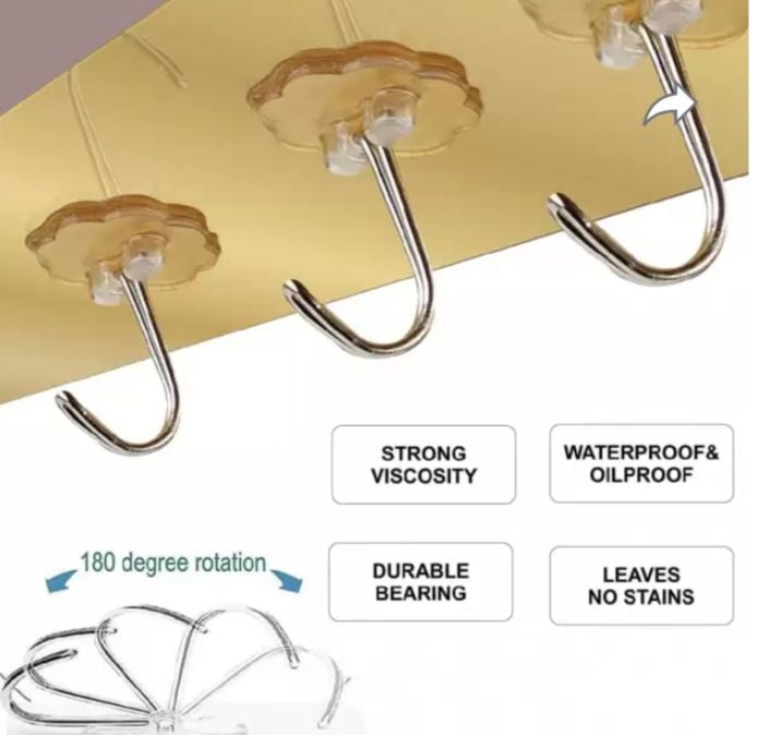 Picture of Self Adhesive Hooks for Wall Heavy Duty - 10kg Load Capacity Waterproof Transparent Wall Hooks for Hanging - No Drilling Nail Gold 