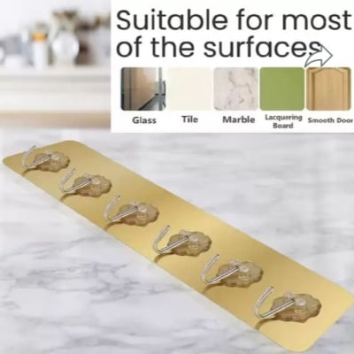 Picture of Self Adhesive Hooks for Wall Heavy Duty - 10kg Load Capacity Waterproof Transparent Wall Hooks for Hanging - No Drilling Nail Gold 
