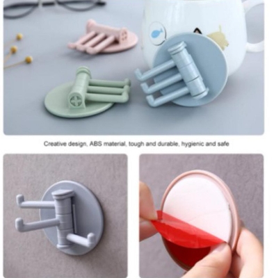 Picture of 3 pcs Rotating Seamless Adhesive Hook Bearing Punch-free Storage Wall Hanger Bathroom Kitchen Invisible Bracket Holder Multicolor 