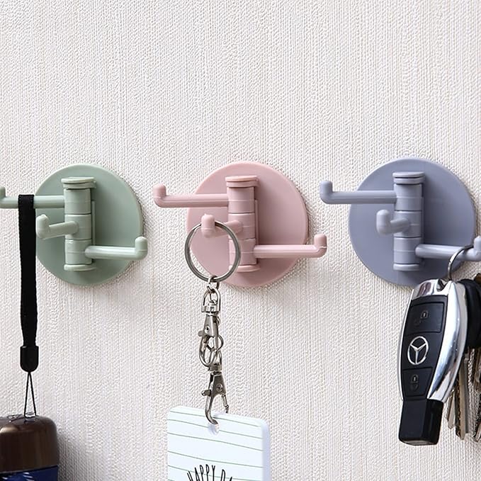 Picture of 3 pcs Rotating Seamless Adhesive Hook Bearing Punch-free Storage Wall Hanger Bathroom Kitchen Invisible Bracket Holder Multicolor 