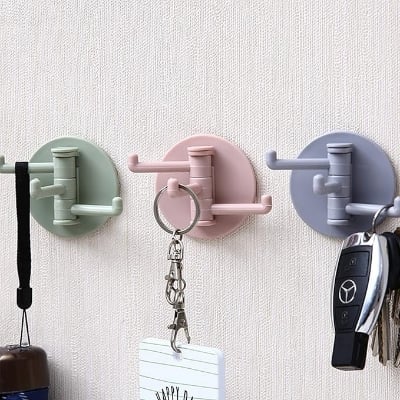 Picture of 3 pcs Rotating Seamless Adhesive Hook Bearing Punch-free Storage Wall Hanger Bathroom Kitchen Invisible Bracket Holder Multicolor 