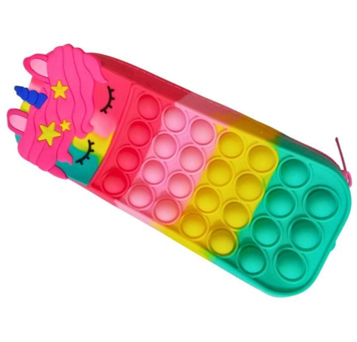 Picture of Pop toy Pencil Box/Pencil Case Pop It Toy, Pop It Organizer Kit Kids Pop toys rectangle Pencil Case Large Capacity Bubble cartoon unicorn Pencil Box Stationery Storage Bag Silicone Pen Pouch Multicolor 