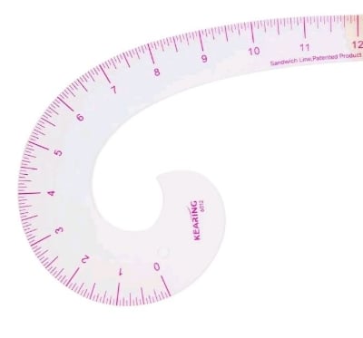 Picture of Plastic Comma Shape French Curve Ruler for Pattern Making, Sandwich Line Scale, Vary Form Curve Ruler for Sewing, Clear Muti Function Sewing Ruler for Fashion Design Red 