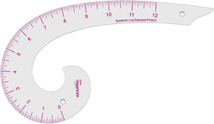 Picture of Plastic Comma Shape French Curve Ruler for Pattern Making, Sandwich Line Scale, Vary Form Curve Ruler for Sewing, Clear Muti Function Sewing Ruler for Fashion Design Red 