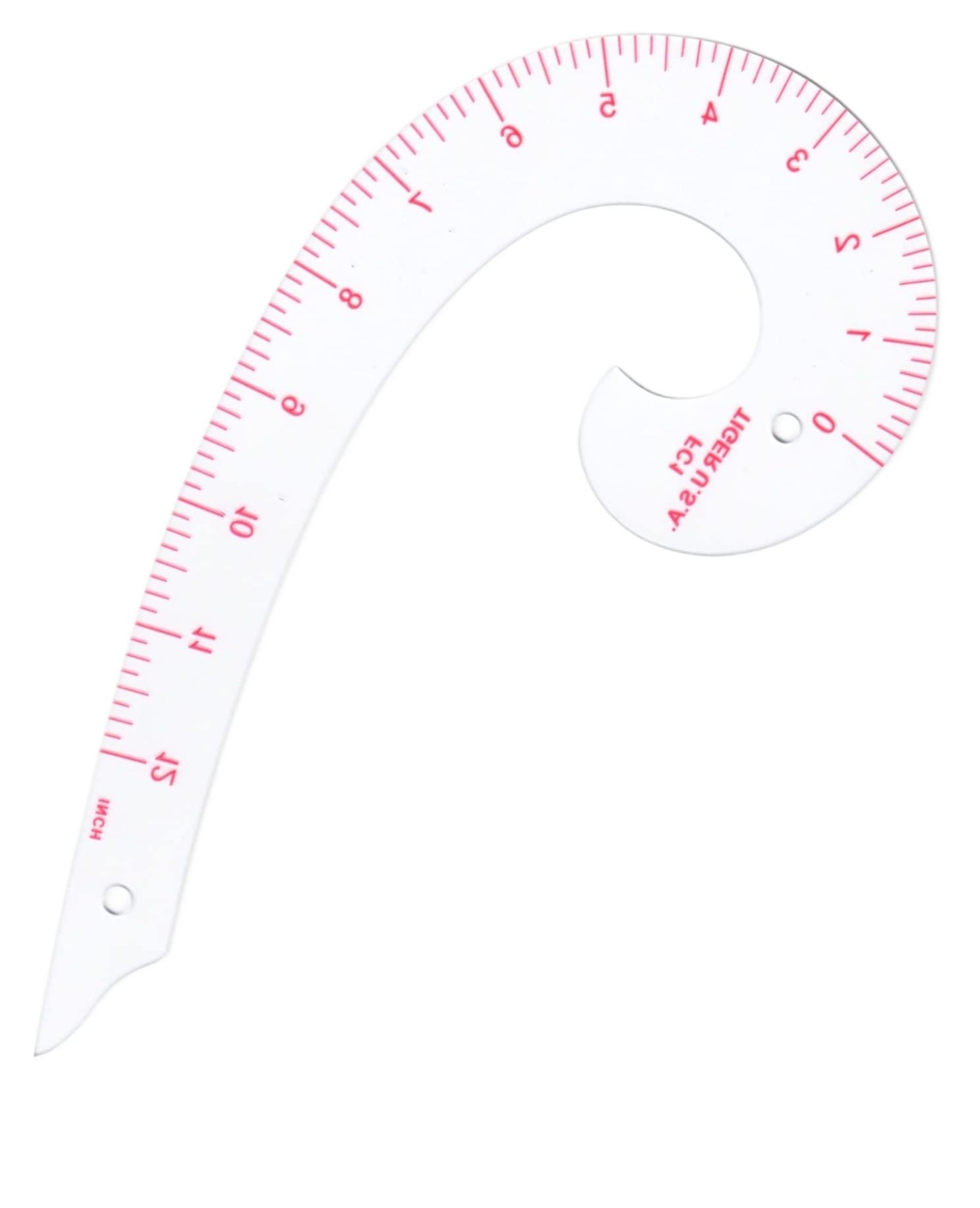 Picture of Plastic Comma Shape French Curve Ruler for Pattern Making, Sandwich Line Scale, Vary Form Curve Ruler for Sewing, Clear Muti Function Sewing Ruler for Fashion Design Red 