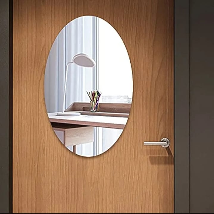 Picture of Sticker Mirror 5/10 inchi Unbreakable Plastic Wall Mirror for Vanity, Makeup, or Decor, Easy Peel and Stick Oval Wall Mirror Tiles, Modern Home Décor for Living Room (Pack of 1)5-10 inch  