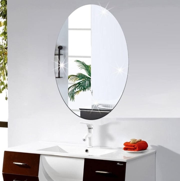 Picture of Sticker Mirror 5/10 inchi Unbreakable Plastic Wall Mirror for Vanity, Makeup, or Decor, Easy Peel and Stick Oval Wall Mirror Tiles, Modern Home Décor for Living Room (Pack of 1)5-10 inch  
