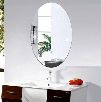 Picture of Sticker Mirror 5/10 inchi Unbreakable Plastic Wall Mirror for Vanity, Makeup, or Decor, Easy Peel and Stick Oval Wall Mirror Tiles, Modern Home Décor for Living Room (Pack of 1)5-10 inch  