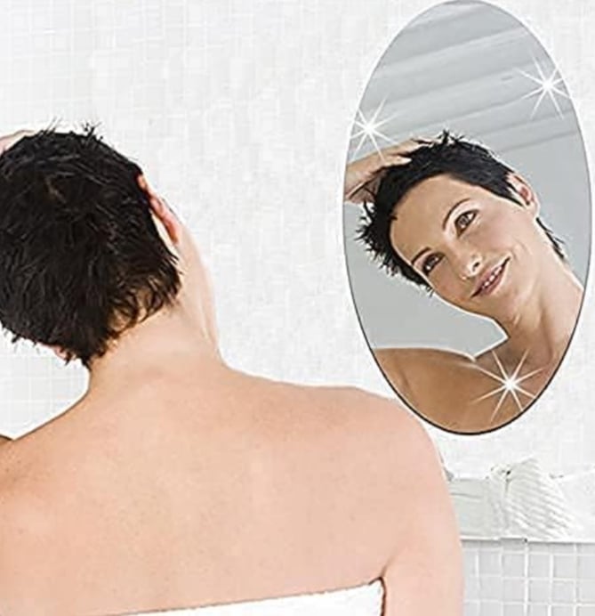 Picture of Sticker Mirror 5/10 inchi Unbreakable Plastic Wall Mirror for Vanity, Makeup, or Decor, Easy Peel and Stick Oval Wall Mirror Tiles, Modern Home Décor for Living Room (Pack of 1)5-10 inch  
