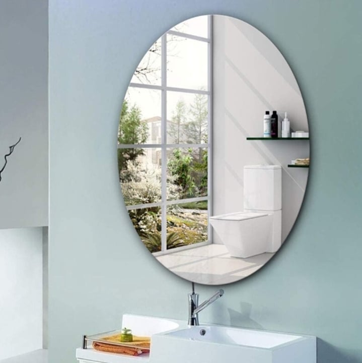 Picture of Sticker Mirror 5/10 inchi Unbreakable Plastic Wall Mirror for Vanity, Makeup, or Decor, Easy Peel and Stick Oval Wall Mirror Tiles, Modern Home Décor for Living Room (Pack of 1)5-10 inch  
