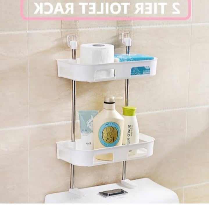 Picture of No Drilling Above Toilet Storage Shelves with Adhesive for Small Bathroom Over Toilet Organizer Add Space Sort and Storage Bathroom Supplies Multicolor 