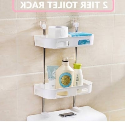 Picture of No Drilling Above Toilet Storage Shelves with Adhesive for Small Bathroom Over Toilet Organizer Add Space Sort and Storage Bathroom Supplies Multicolor 