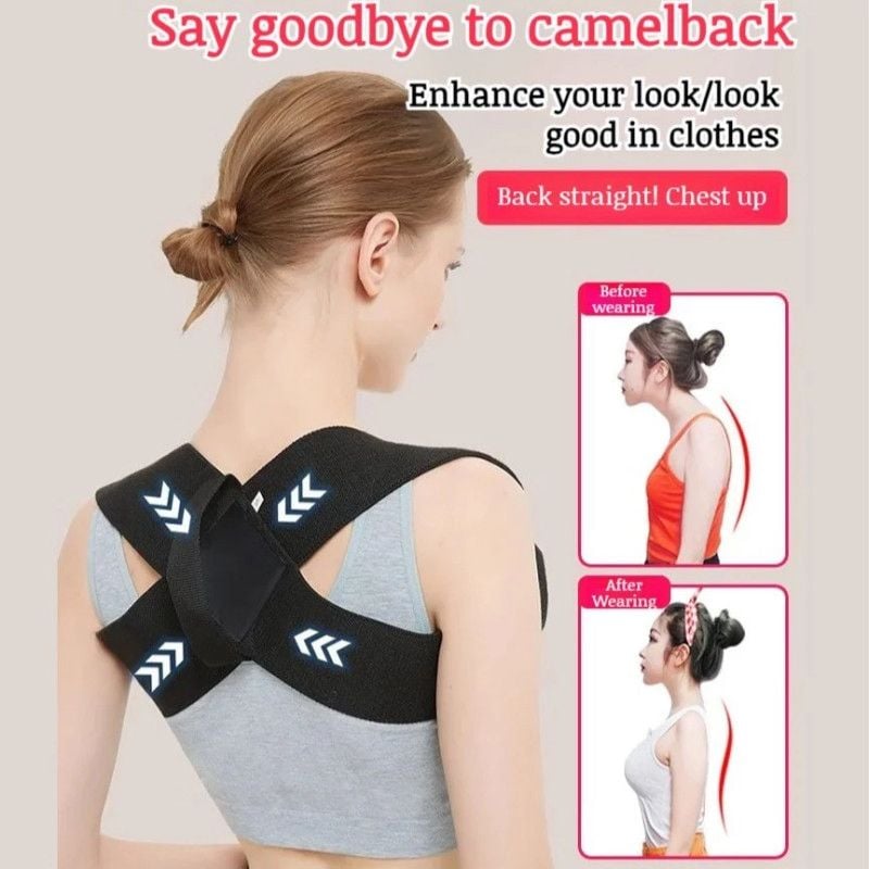 Picture of 1Pc Posture Neck and Shoulder Corrector Posture Corrector,Adjustable Upper Posture Support Breathable Shoulder Back Straightener Black Int:M