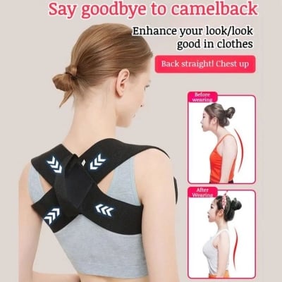Picture of 1Pc Posture Neck and Shoulder Corrector Posture Corrector,Adjustable Upper Posture Support Breathable Shoulder Back Straightener Black Int:M