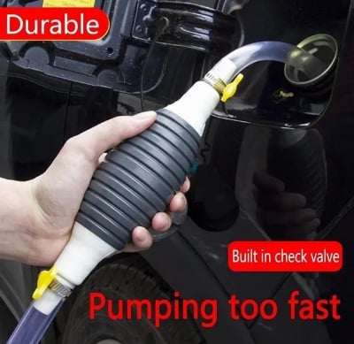 Picture of Portable Fuel Transfer Pump Kit Manual Hand Pump High Flow Rubber PVC Hose Siphon Tool for Petrol Diesel Water Oil Liquid Emergency Car Bike  
