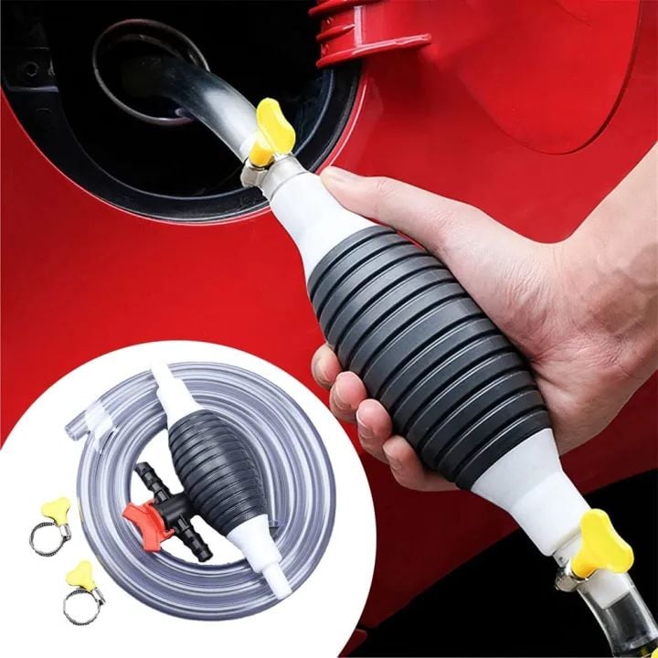 Picture of Portable Fuel Transfer Pump Kit Manual Hand Pump High Flow Rubber PVC Hose Siphon Tool for Petrol Diesel Water Oil Liquid Emergency Car Bike  