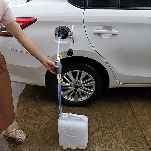 Picture of Portable Fuel Transfer Pump Kit Manual Hand Pump High Flow Rubber PVC Hose Siphon Tool for Petrol Diesel Water Oil Liquid Emergency Car Bike  