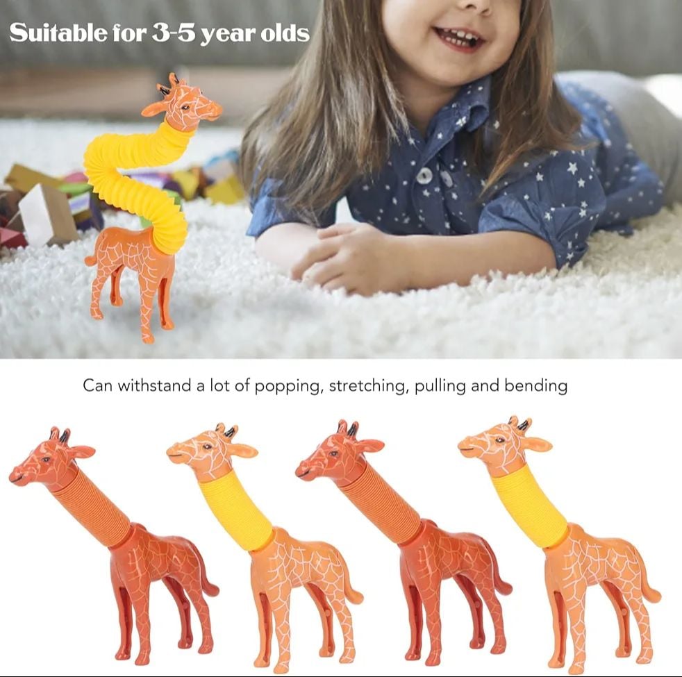 Picture of 2 Pcs Animal Pop tube Toy Giraffe Toy that can be expanded as desired. For children aged 3 to 5 years Multicolor 