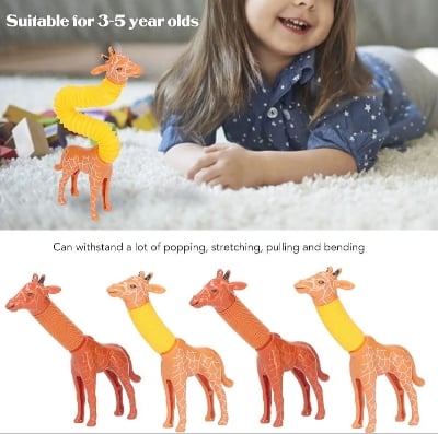 Picture of 2 Pcs Animal Pop tube Toy Giraffe Toy that can be expanded as desired. For children aged 3 to 5 years Multicolor 