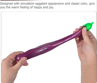 Picture of 1 PCS Toys Eggplant Stress Toy Soft Stress Ball Kids Sand Filled Toys Simulation Eggplant Models Rubber Toy for Kids Adults Party Supply  