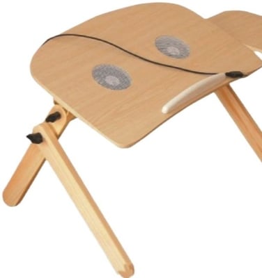 Picture of Laptop Table with Adjustable Stand, Aluminum Tray, and Built-In Cooling Fans Brown 