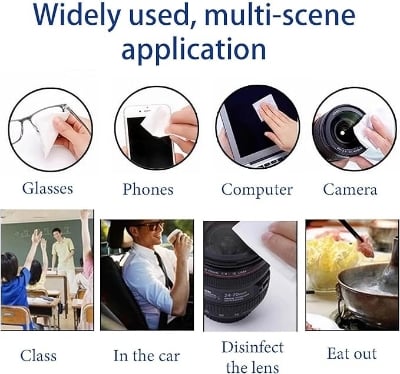 Picture of 100 Pcs Lens Cleaning Wipes | Disposable Glasses Cleaner Tissue for Eyeglasses, Sunglasses, Camera Lens, Mobile Phone Screen, Laptop & Computer Monitor | Streak-Free Cleaning Tissue Multicolor 