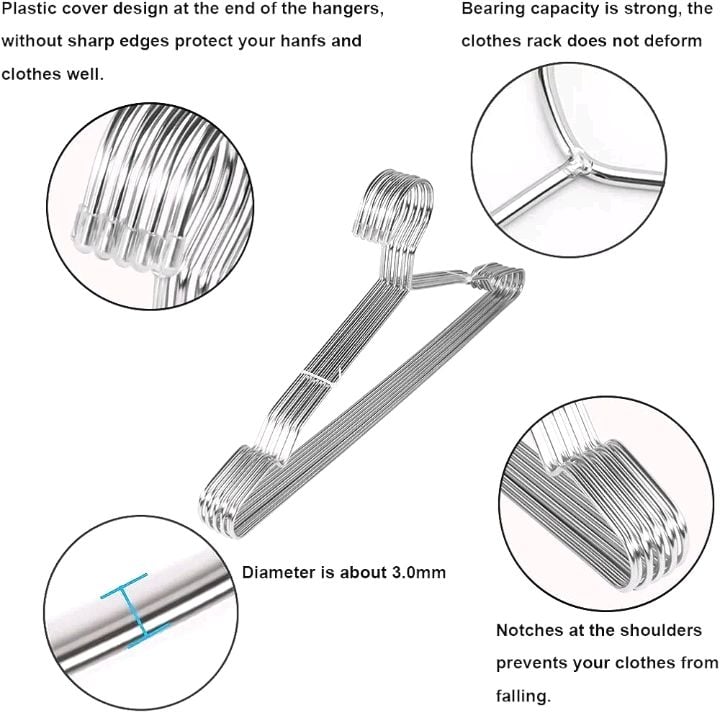 Picture of 6 PCS Metal Coat Clothes Hangers Stainless Steel Heavy Duty Space Saving Hanger- Stainless Steel Clothes Hangers for Blouse Dress Shirt Jacket Trousers Silver 