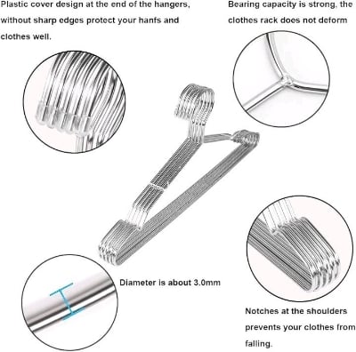 Picture of 6 PCS Metal Coat Clothes Hangers Stainless Steel Heavy Duty Space Saving Hanger- Stainless Steel Clothes Hangers for Blouse Dress Shirt Jacket Trousers Silver 