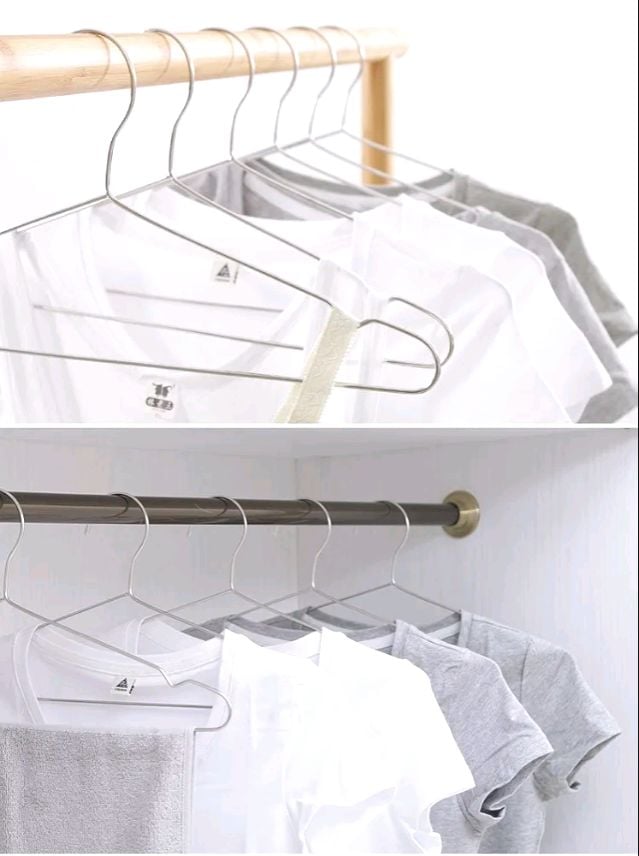 Picture of 6 PCS Metal Coat Clothes Hangers Stainless Steel Heavy Duty Space Saving Hanger- Stainless Steel Clothes Hangers for Blouse Dress Shirt Jacket Trousers Silver 