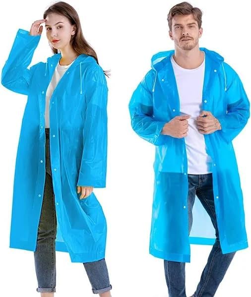 Picture of Waterproof Rain Coat for Men and Women, Hooded Raincoat with Pockets, Lightweight and Durable, Water Proof Reusable Raincoat with Hoodie for Adult, Unisex Blue 18years+