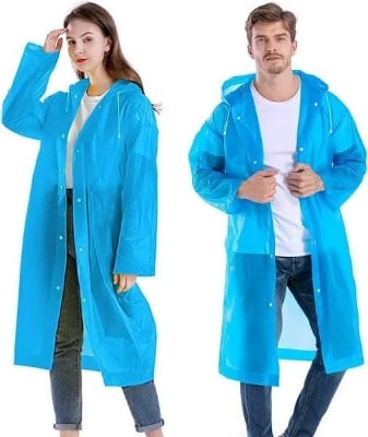 Picture of Waterproof Rain Coat for Men and Women, Hooded Raincoat with Pockets, Lightweight and Durable, Water Proof Reusable Raincoat with Hoodie for Adult, Unisex Blue 18years+