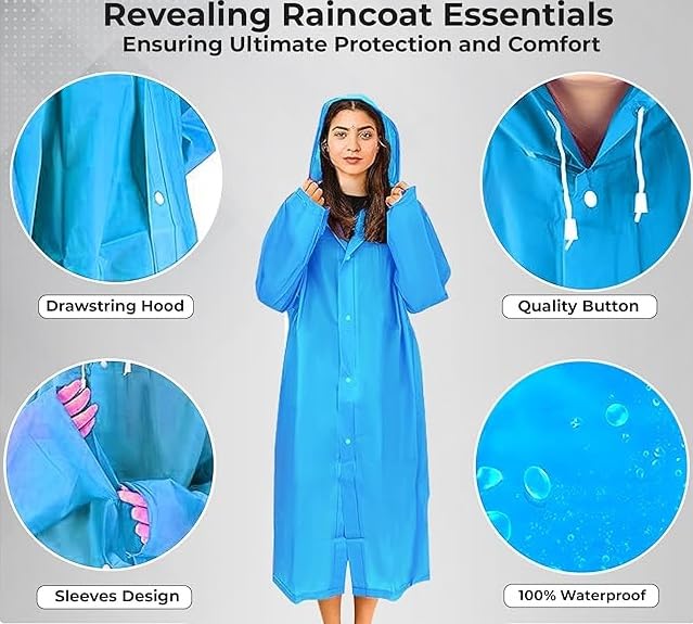 Picture of Waterproof Rain Coat for Men and Women, Hooded Raincoat with Pockets, Lightweight and Durable, Water Proof Reusable Raincoat with Hoodie for Adult, Unisex Blue 18years+