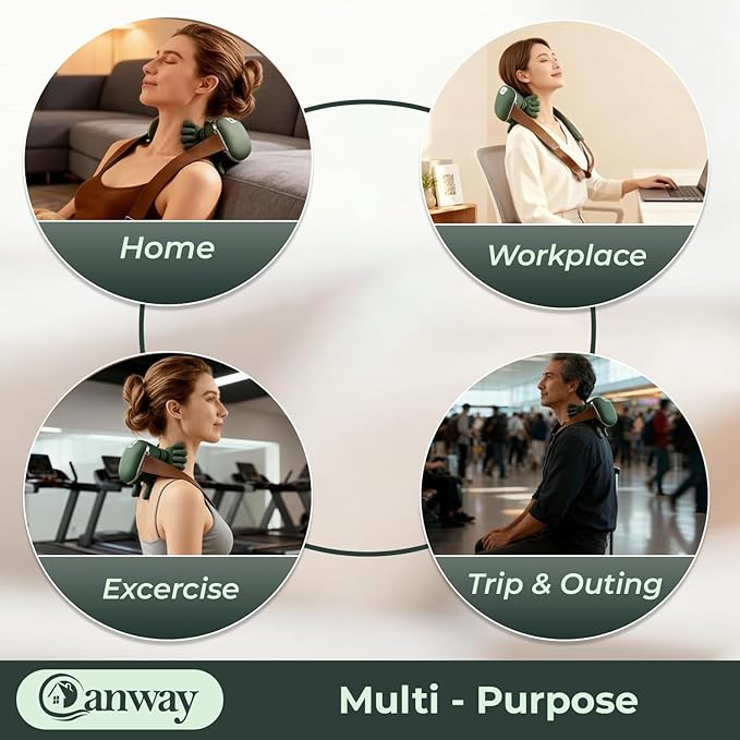 Picture of Bionic Heated Massager,Wireless Portable Shiatsu Neck and Back Massager,Electric Deep Tissue 4D Kneading Massage With 2 Intensity Levels and  Shoulder Neck Massager for Pain Relief | Deep Tissue Kneading with Dual-Zone Heat & 2-Speed Temperature Control Green 