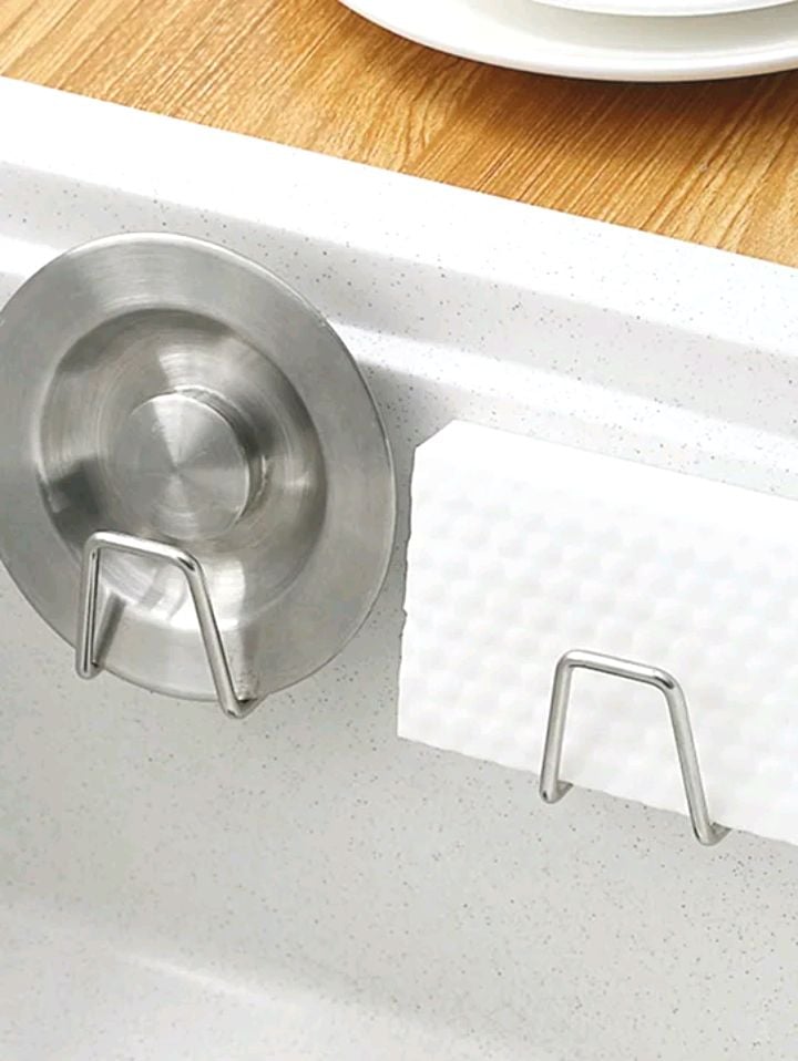 Picture of 1 piece Adhesive Sponge Holder Quick Drying Kitchen Sink Sponge Holder Stainless Steel Waterproof Sponge Holder for Kitchen Accessories Silver 