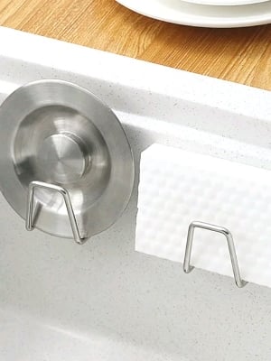 Picture of 1 piece Adhesive Sponge Holder Quick Drying Kitchen Sink Sponge Holder Stainless Steel Waterproof Sponge Holder for Kitchen Accessories Silver 