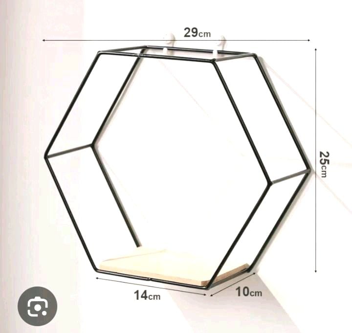 Picture of iron Wall Shelf Decoration Wall-Mounted Hexagonal Iron Stand Storage Shelves TV Background Black 