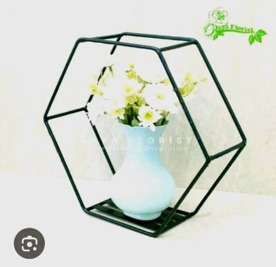 Picture of iron Wall Shelf Decoration Wall-Mounted Hexagonal Iron Stand Storage Shelves TV Background Black 