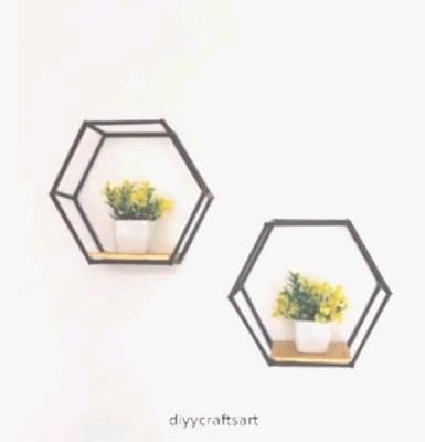 Picture of iron Wall Shelf Decoration Wall-Mounted Hexagonal Iron Stand Storage Shelves TV Background Black 
