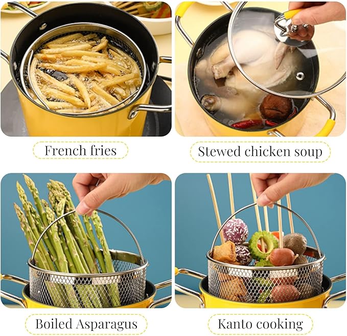 Picture of Deep Fryer with Basket of Stainless Steel, Lid with View Window, 3 Liters, Kitchen Multi-Cooker Yellow 