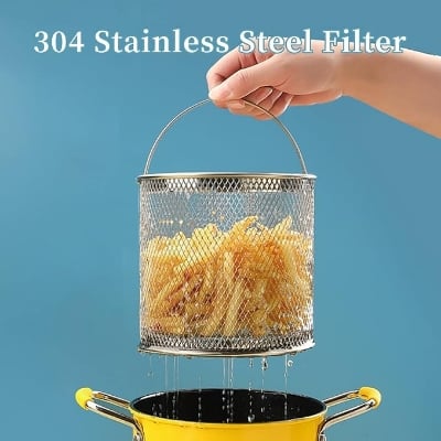 Picture of Deep Fryer with Basket of Stainless Steel, Lid with View Window, 3 Liters, Kitchen Multi-Cooker Yellow 