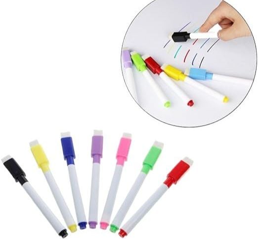 Picture of Erasable Whiteboard Marker Pen 6 Pcs Magnetic Low Odour Slate Pen Erasable Marker for Home, School or Office (6 Colours) Whiteboard Pen Wall Board Marking Supplies Tool Gagdet for Adults Children Handmade Markers Present Multicolor 