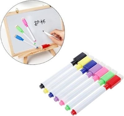 Picture of Erasable Whiteboard Marker Pen 6 Pcs Magnetic Low Odour Slate Pen Erasable Marker for Home, School or Office (6 Colours) Whiteboard Pen Wall Board Marking Supplies Tool Gagdet for Adults Children Handmade Markers Present Multicolor 