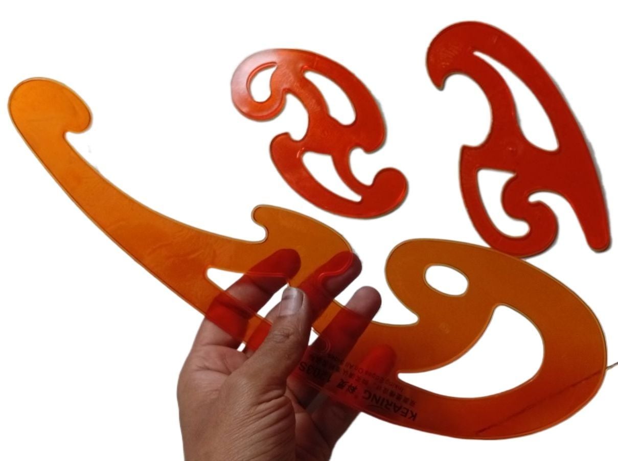 Picture of French Curve Ruler Template Set - Drafting Tool - Pack Of 3 Shape Plastic French Curve Ruler Set, ABS Material, Ideal for Fashion Designers, Tailors, Pattern Making etc Orange 