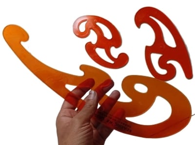 Picture of French Curve Ruler Template Set - Drafting Tool - Pack Of 3 Shape Plastic French Curve Ruler Set, ABS Material, Ideal for Fashion Designers, Tailors, Pattern Making etc Orange 