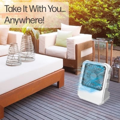 Picture of AC DC Fan Portable & Ultra Quiet Mist spray fan rechargeable dask fan White 