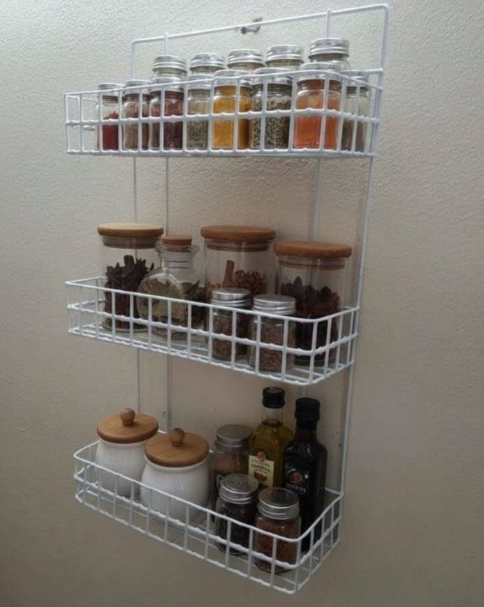 Picture of Shampoo rack Metal Storage Shelf -Set of 2 Hanging Corner Racks for Kitchen and Bathroom Organization White 