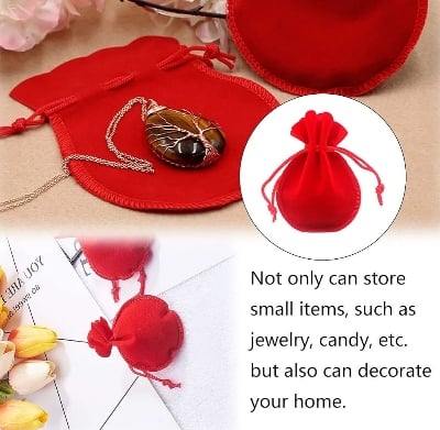 Picture of 3 pcs Small Jewelry Pouch Velvet Pouch with Drawstring Gift Bag Jewelry Pouch DIY Candy Gift Bags for Jewelry Gift Party Wedding Occasions,Portable,9x7cm Red 